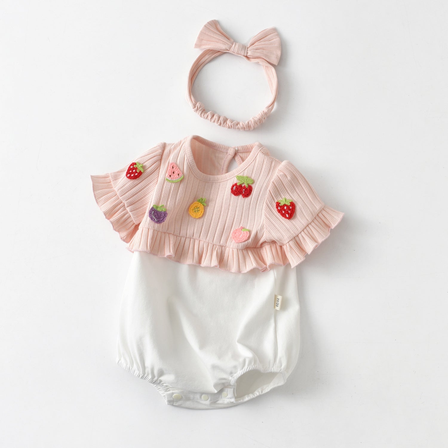 Infants Girls Pink & White Self-Design Cotton Bodysuit