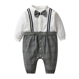 Infant Boys Printed Cotton Bow Detail Rompers