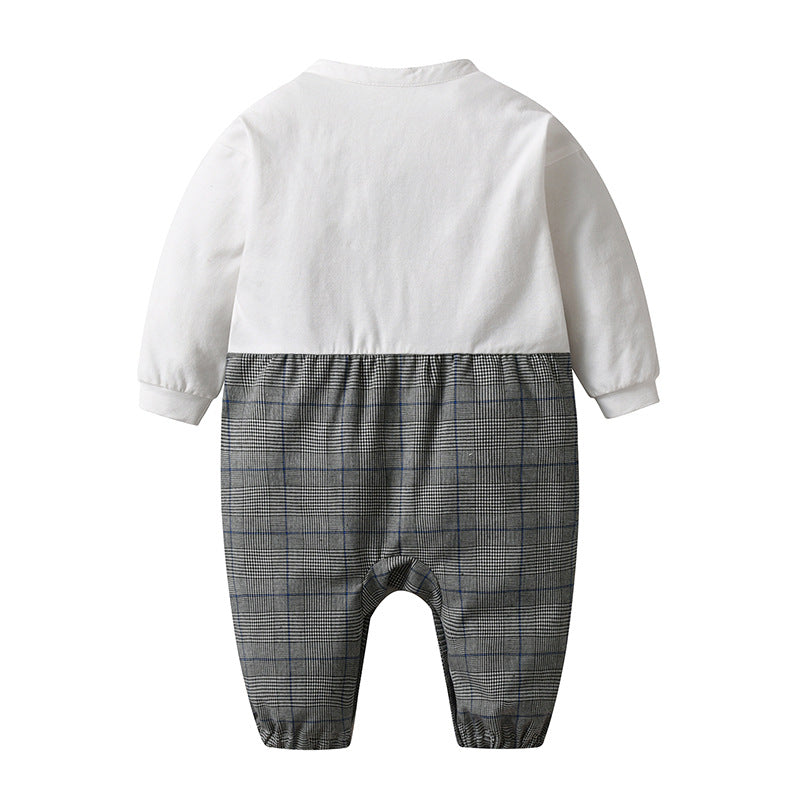 Infant Boys Printed Cotton Bow Detail Rompers