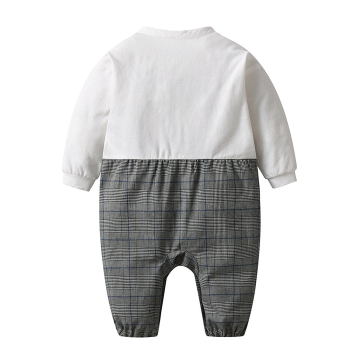 Infant Boys Printed Cotton Bow Detail Rompers