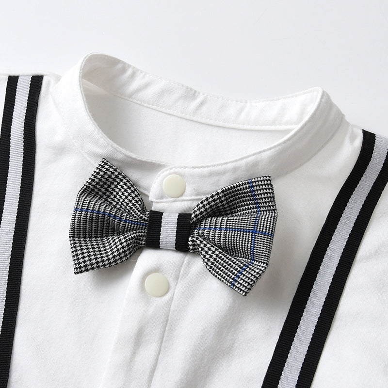 Infant Boys Printed Cotton Bow Detail Rompers