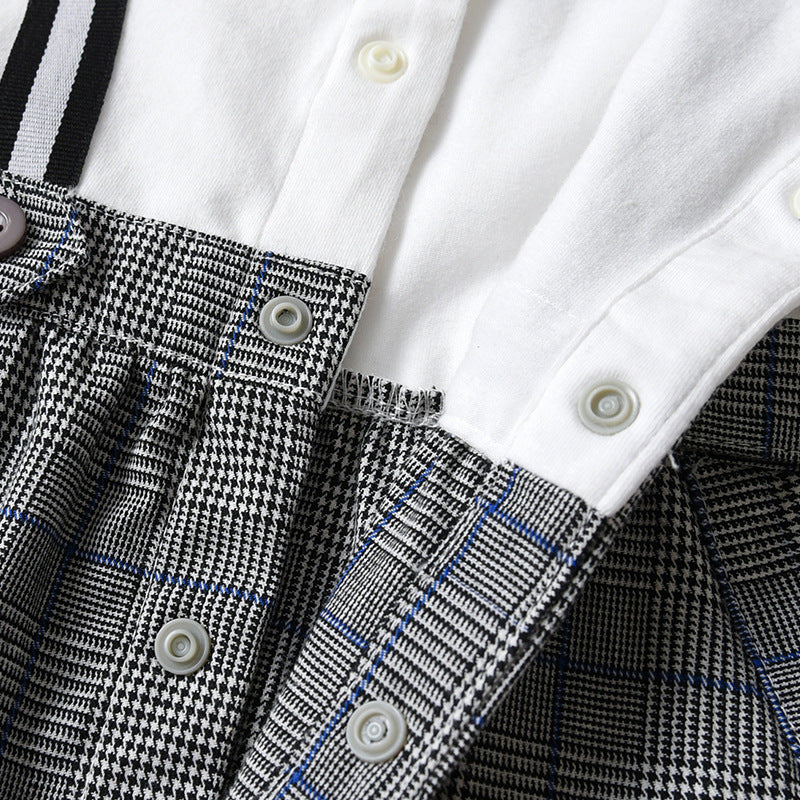 Infant Boys Printed Cotton Bow Detail Rompers