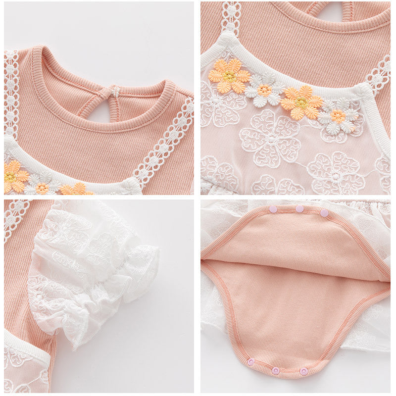 Infant Girls Pink Self Design Cotton Bodysuit