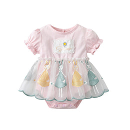 Infant Girls Pink Self Design Fit & Flare Cotton Dress With Bloomer