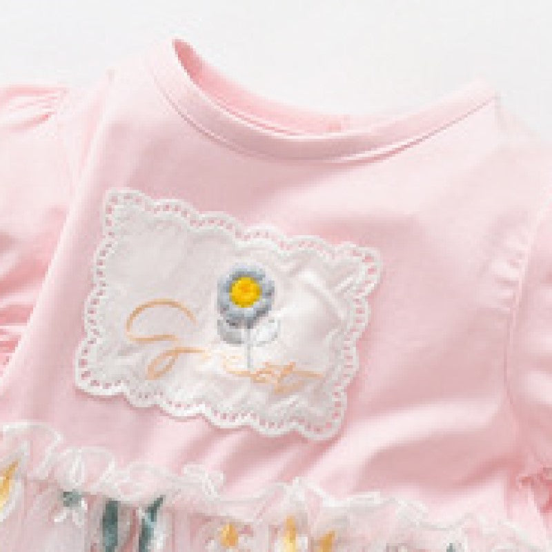 Infant Girls Pink Self Design Fit & Flare Cotton Dress With Bloomer