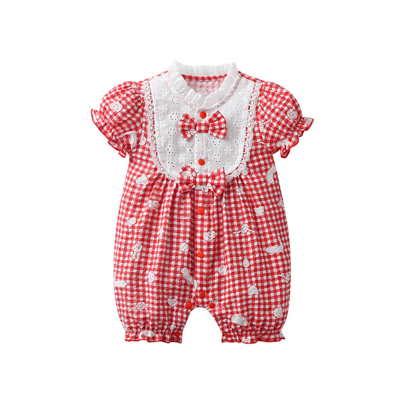 Infant Girls Checked Cotton Romper