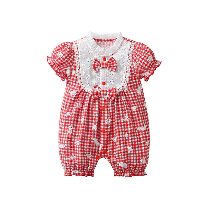 Infant Girls Checked Cotton Romper
