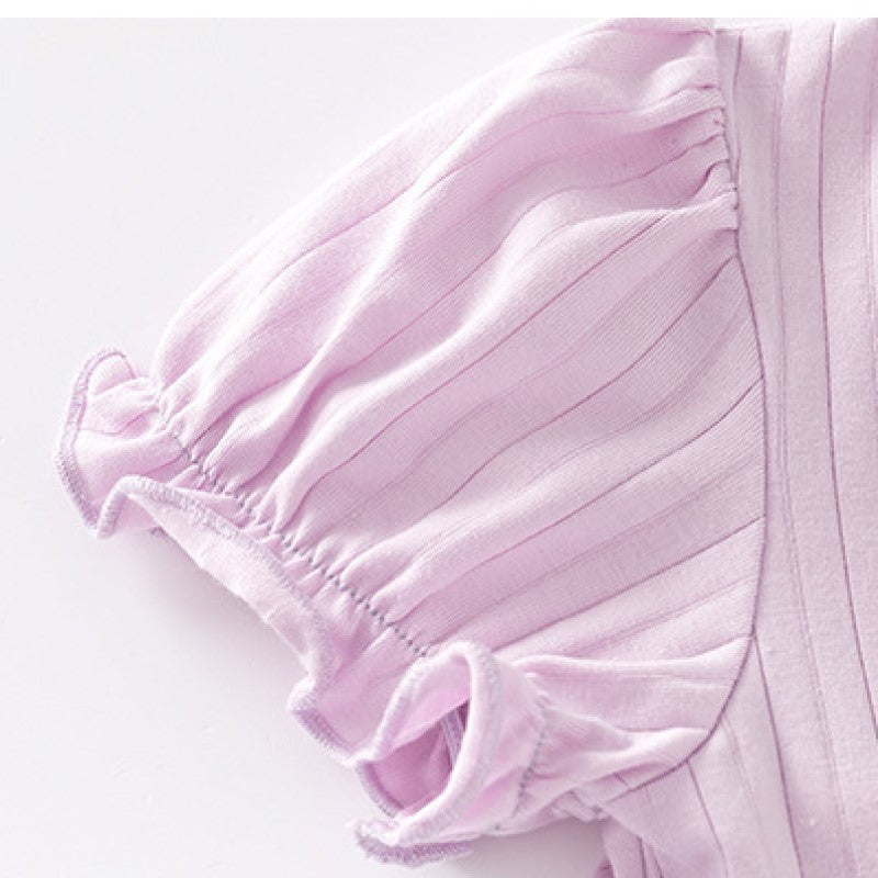 Girls Purple Ribbed Pure Cotton Top with Shorts