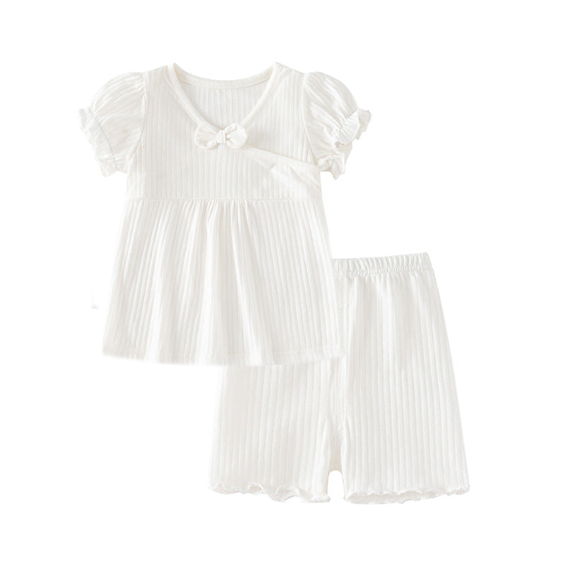 Infant Girls White Self Designed Pure Cotton Top with Shorts