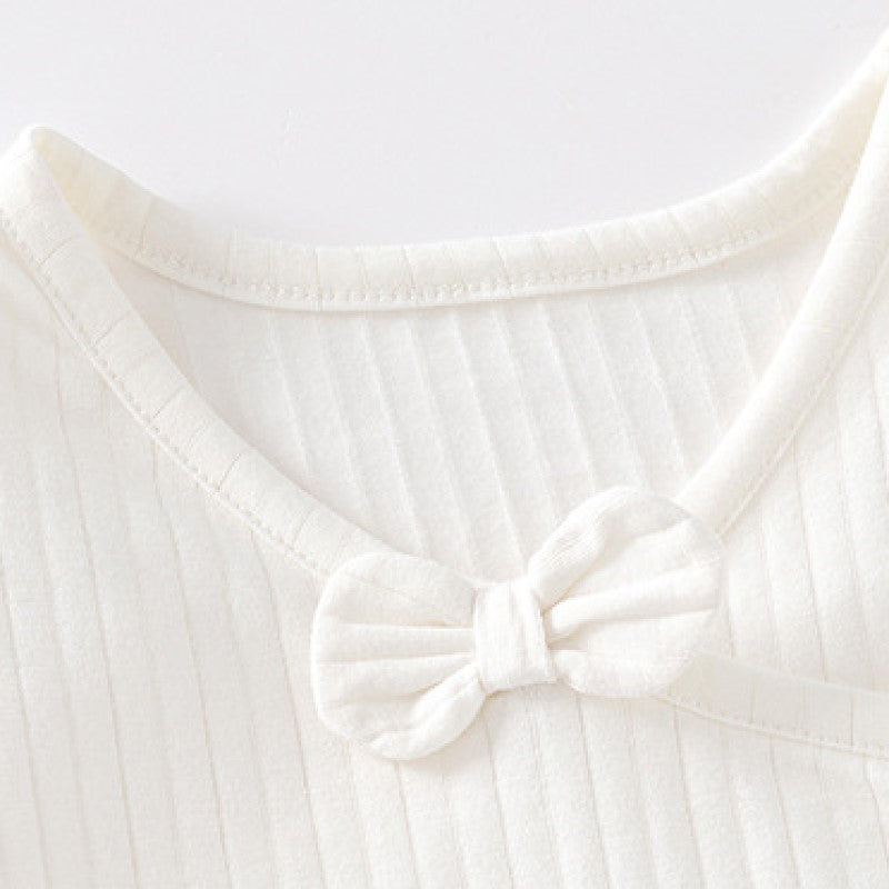 Infant Girls White Self Designed Pure Cotton Top with Shorts