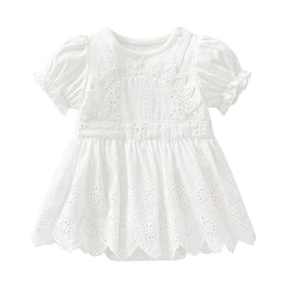 Infants White Self Design Cotton Bodysuit