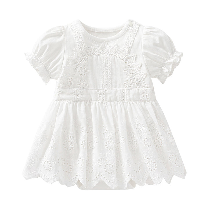 Infants White Self Design Cotton Bodysuit