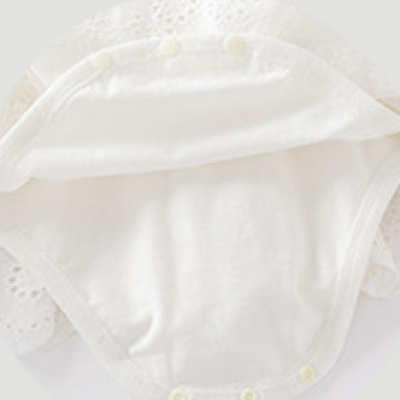 Infants White Self Design Cotton Bodysuit