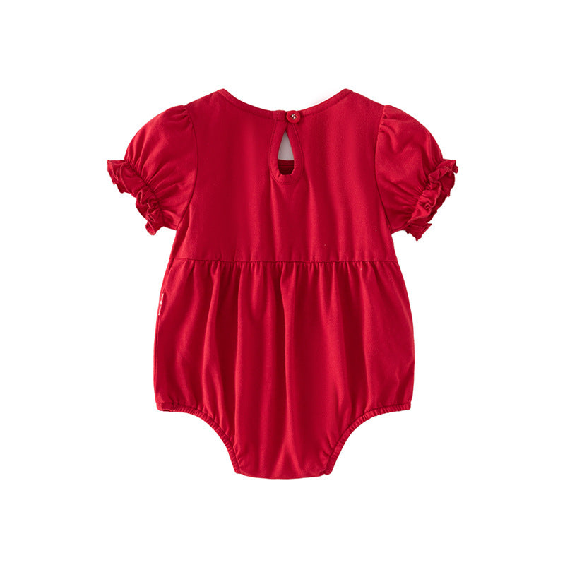 Maroon Infant Girls Puff Sleeves Cotton Bow Bodysuit
