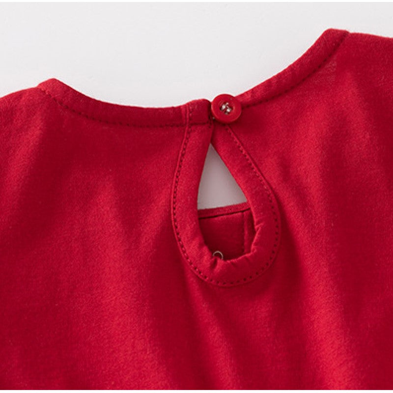 Maroon Infant Girls Puff Sleeves Cotton Bow Bodysuit