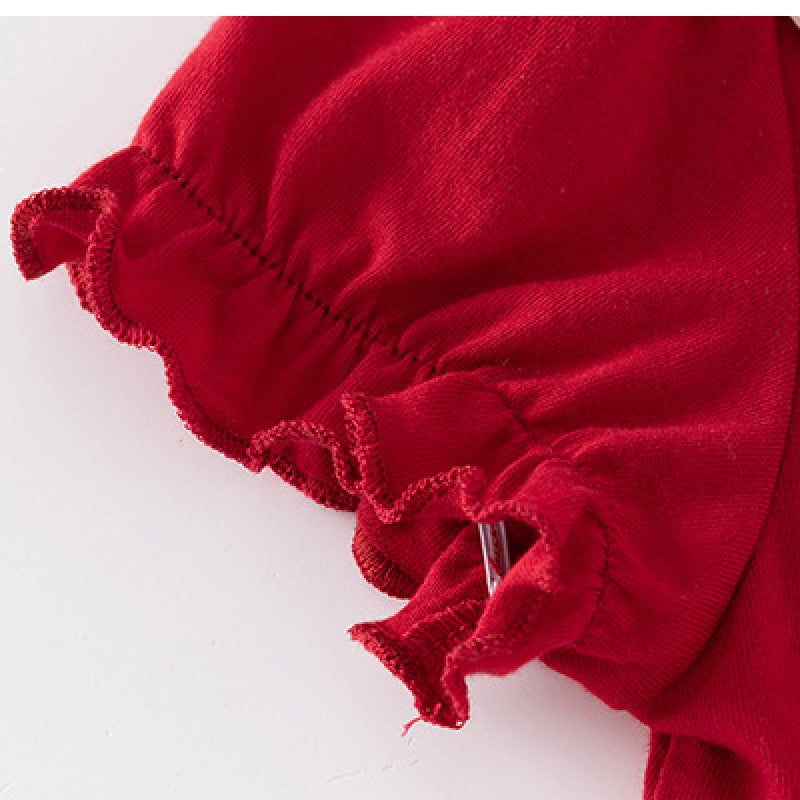 Maroon Infant Girls Puff Sleeves Cotton Bow Bodysuit