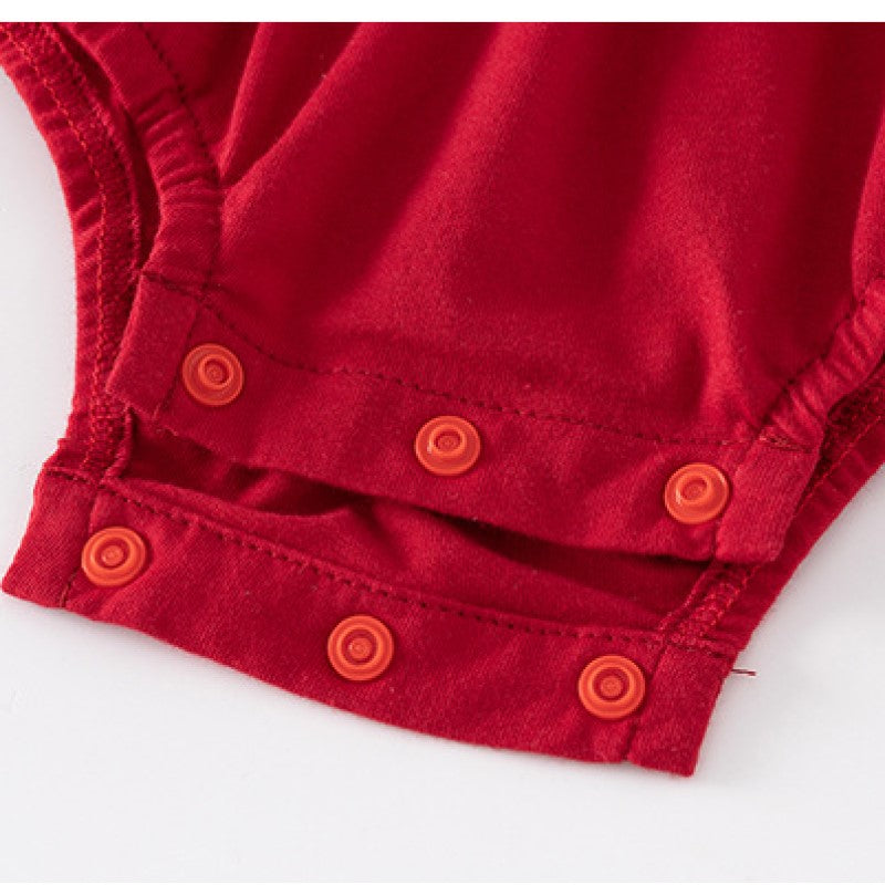 Maroon Infant Girls Puff Sleeves Cotton Bow Bodysuit