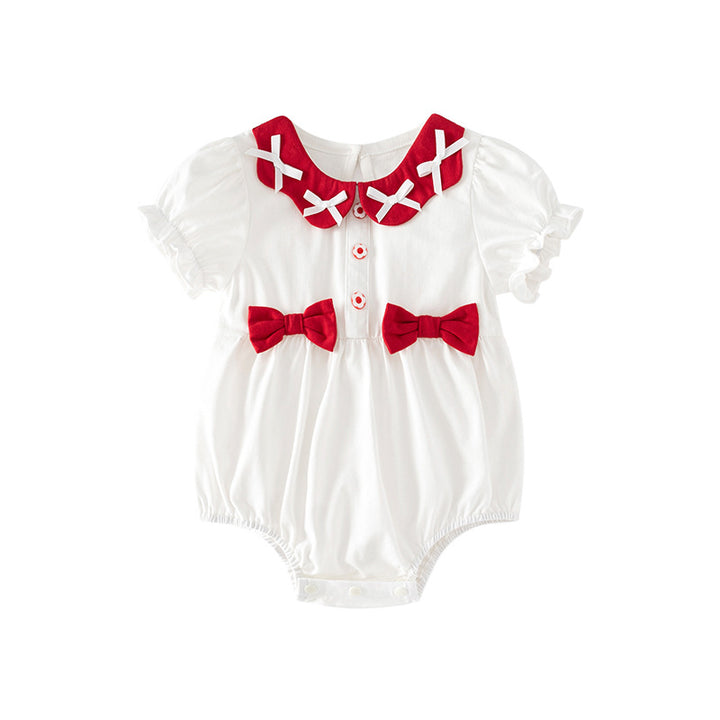 White Infant Girls Cotton Bow Applique Bodysuit