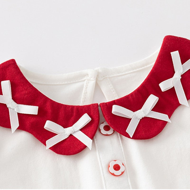 White Infant Girls Cotton Bow Applique Bodysuit