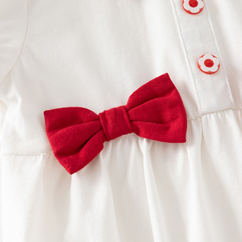 White Infant Girls Cotton Bow Applique Bodysuit
