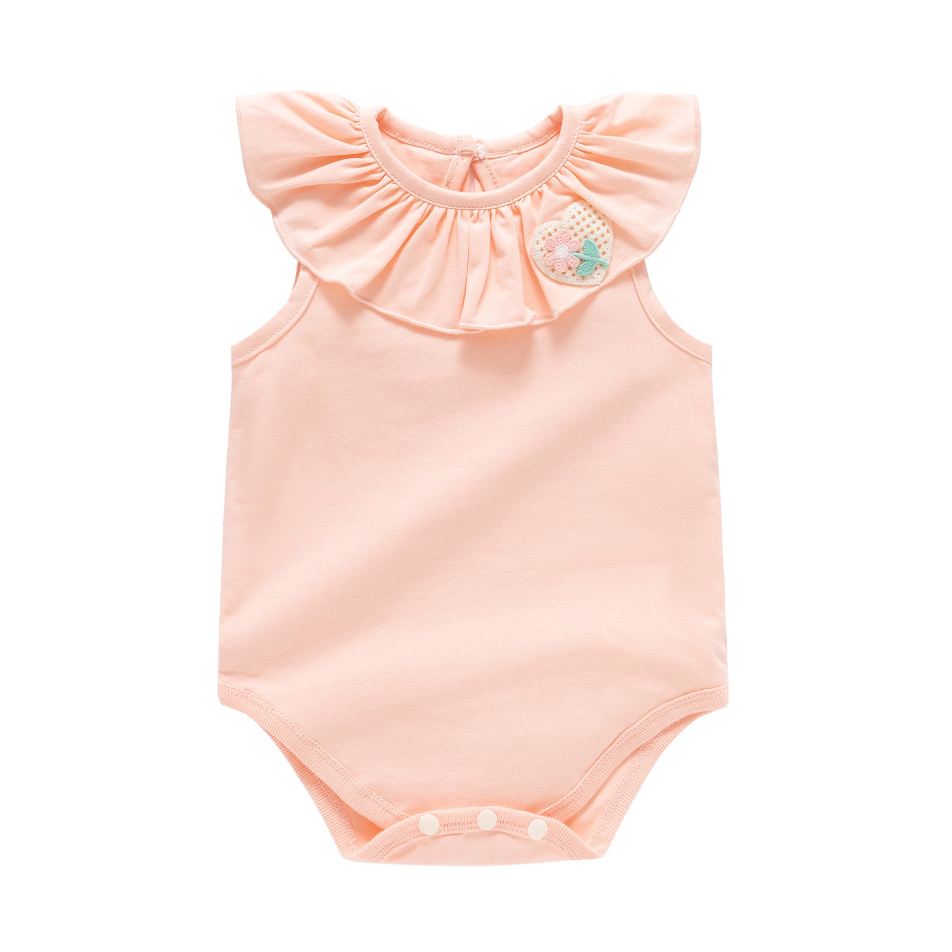 Girls Solid Round Neck Sleeveless Rompers