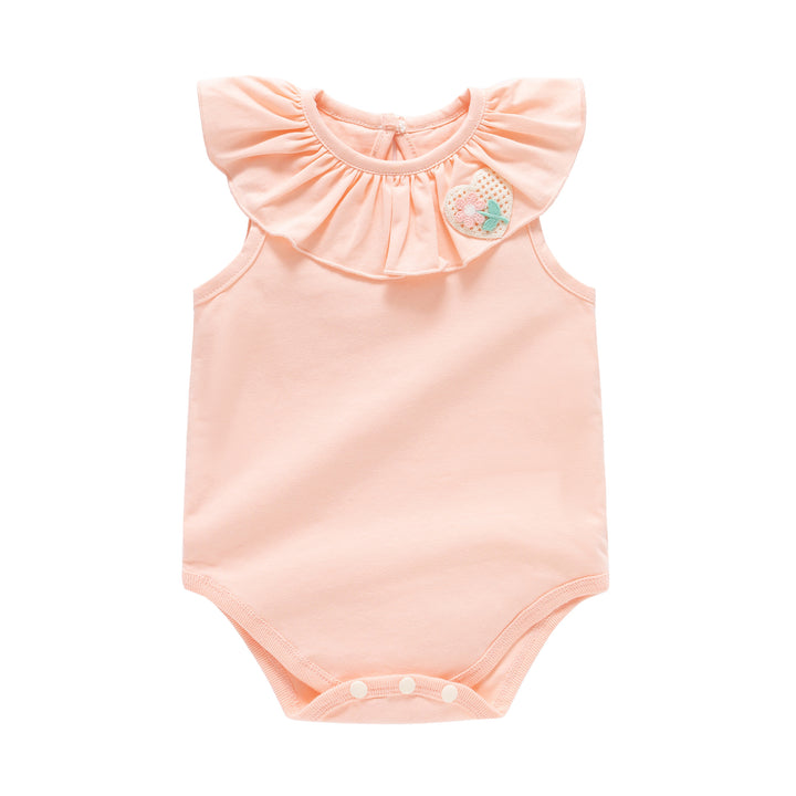 Girls Solid Round Neck Sleeveless Rompers