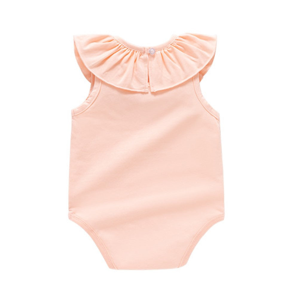 Girls Solid Round Neck Sleeveless Rompers