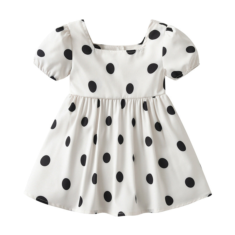 White Polka Dot Printed Puff Sleeve Cotton Fit & Flare Dress With Hairband