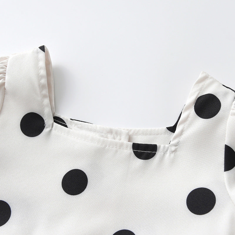 White Polka Dot Printed Puff Sleeve Cotton Fit & Flare Dress With Hairband