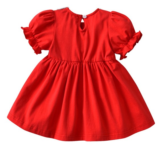 Girls Peter Pan Collar Puff Sleeves Cotton Fit & Flare Dress