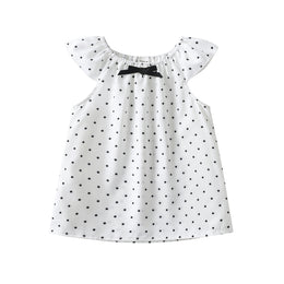White & Black Girls Polka Dot Printed Cap Sleeves Bow Detail A-Line Dress