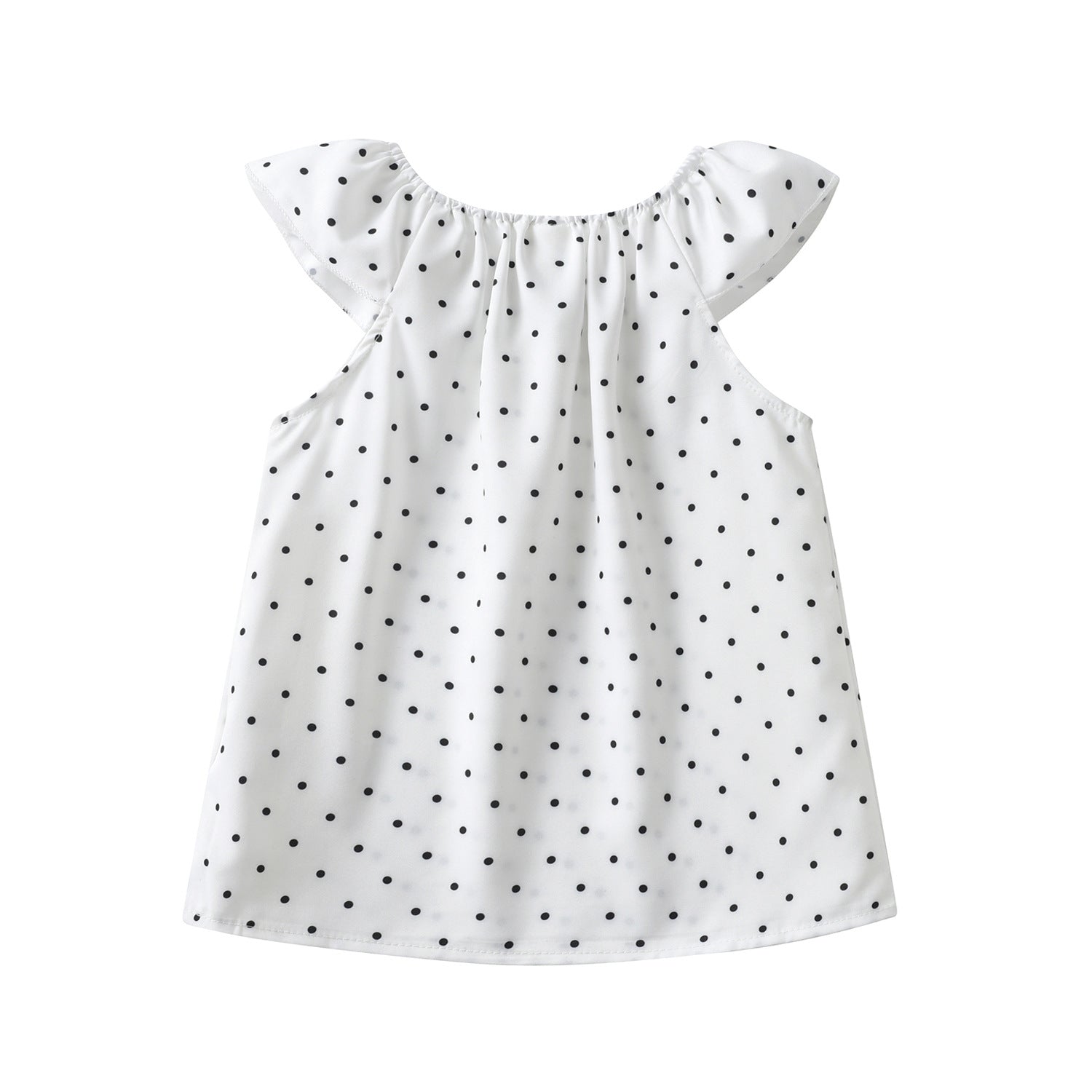 White & Black Girls Polka Dot Printed Cap Sleeves Bow Detail A-Line Dress
