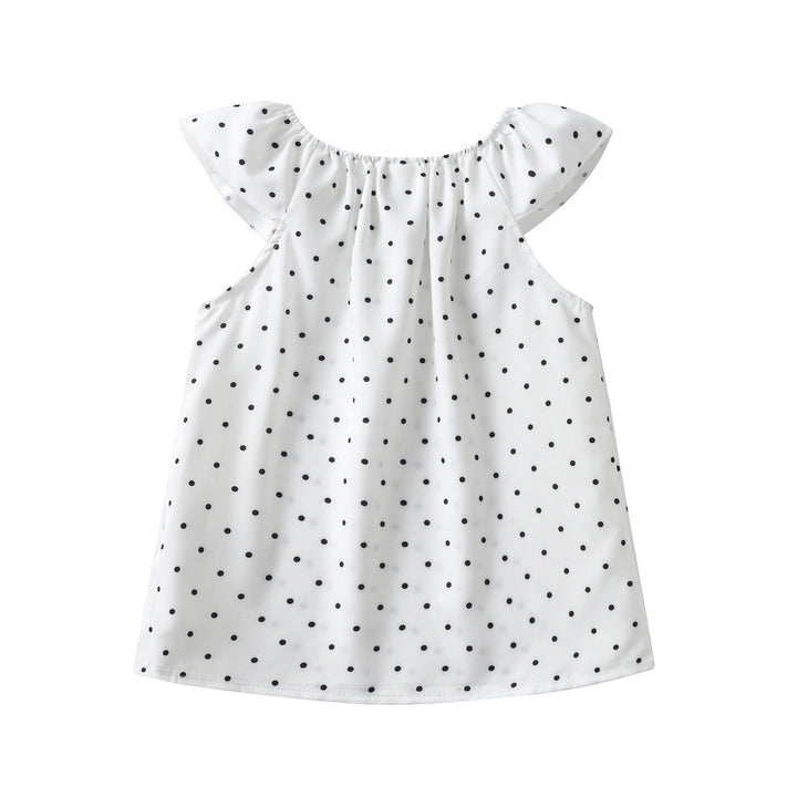 White & Black Girls Polka Dot Printed Cap Sleeves Bow Detail A-Line Dress