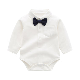 Infants White Cotton Shirt Style Bodysuits