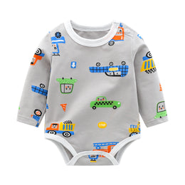 Infants Boys Grey Printed Cotton Bodysuits
