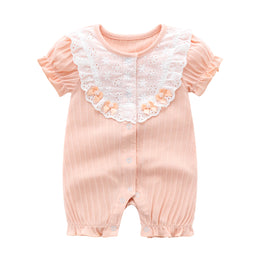 Infant Girls Pink Striped Cotton Rompers