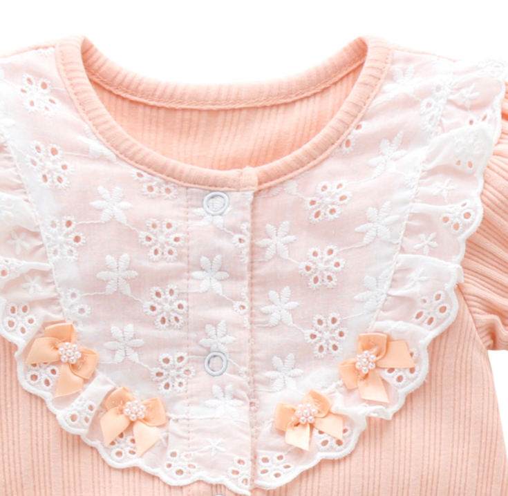 Infant Girls Pink Striped Cotton Rompers