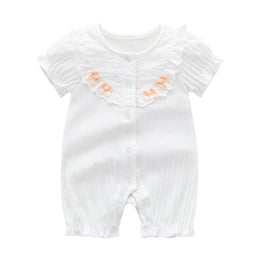 White & Orange Infant Girls Schiffli Cotton Rompers