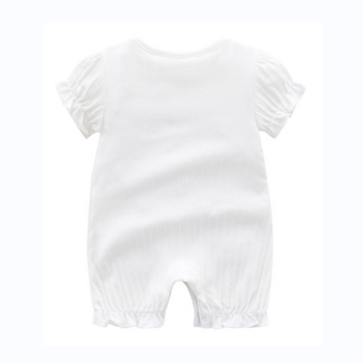 White & Orange Infant Girls Schiffli Cotton Rompers