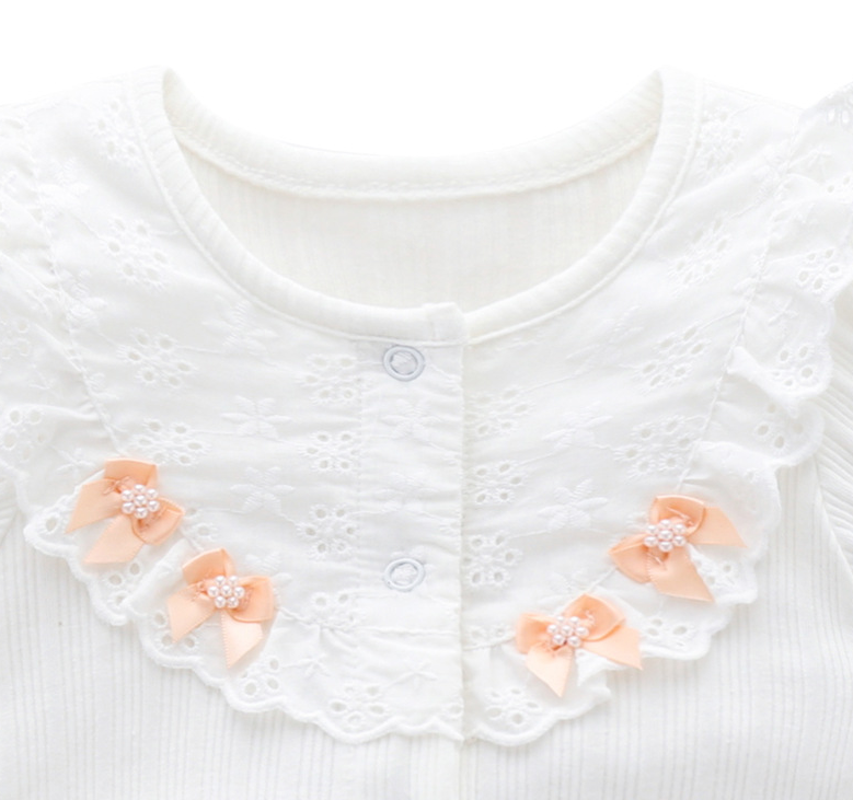 White & Orange Infant Girls Schiffli Cotton Rompers