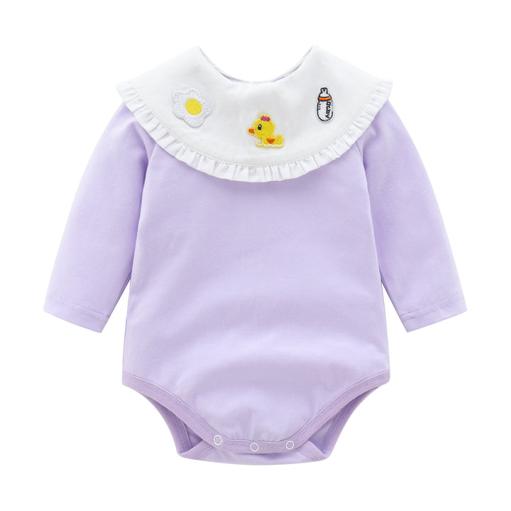 Infants Girls Purple Embroidered Cotton Bodysuit