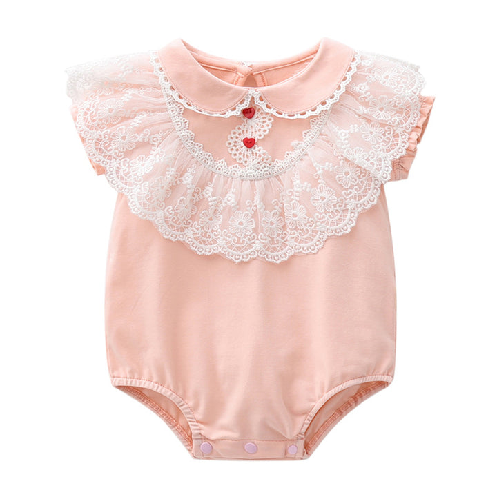 Pink Infant Girls Peter Pan Collar Lace Bodysuit