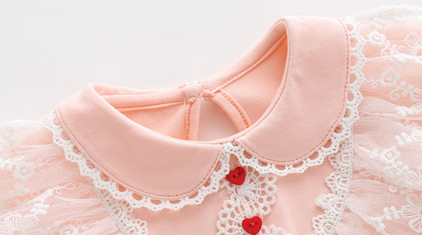 Pink Infant Girls Peter Pan Collar Lace Bodysuit