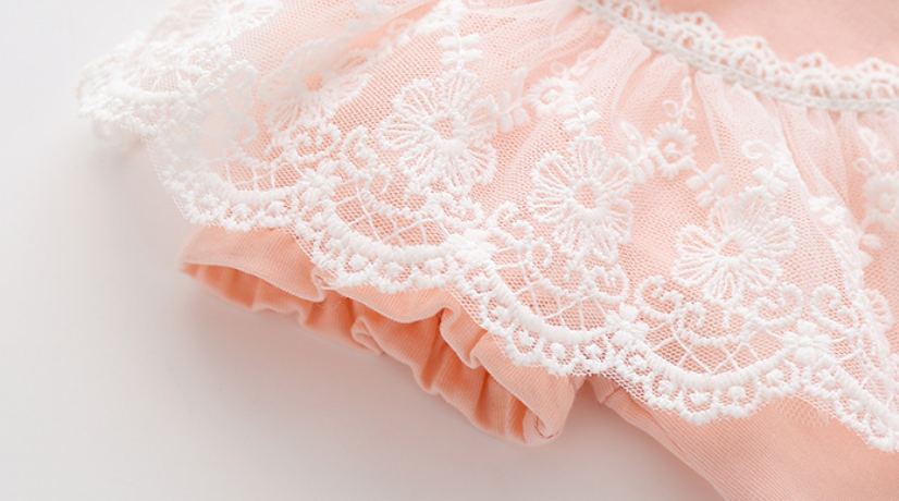Pink Infant Girls Peter Pan Collar Lace Bodysuit