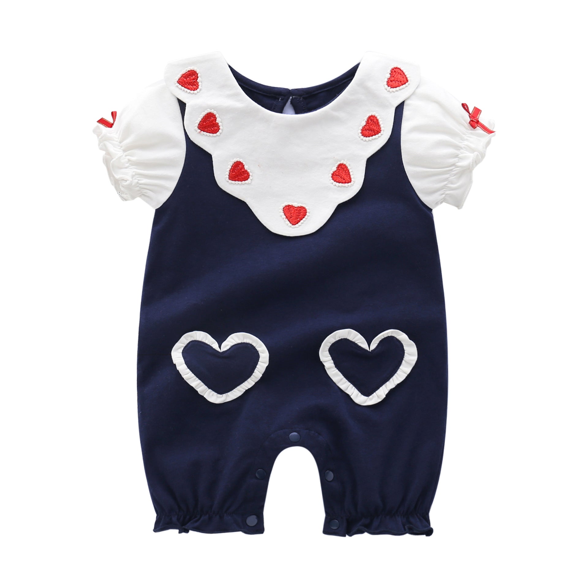 Infant Girls Navy Blue Graphic Printed Pure Cotton Romper
