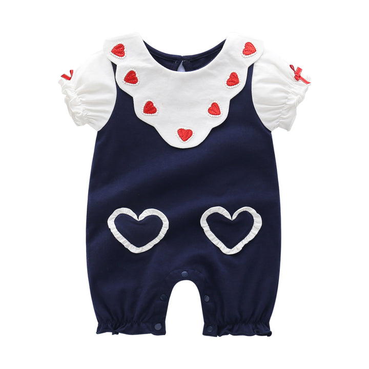 Infant Girls Navy Blue Graphic Printed Pure Cotton Romper