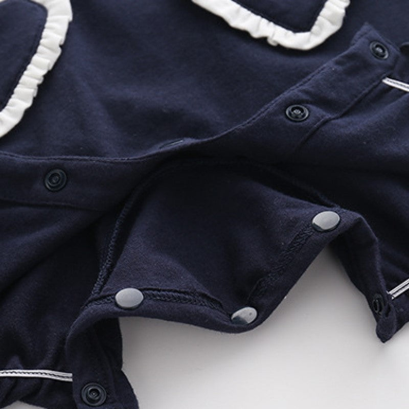 Infant Girls Navy Blue Graphic Printed Pure Cotton Romper
