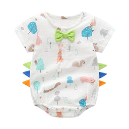 Infant Boys White & Blue Conversational Printed Cotton Bodysuit