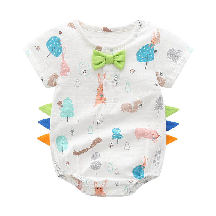 Infant Boys White & Blue Conversational Printed Cotton Bodysuit