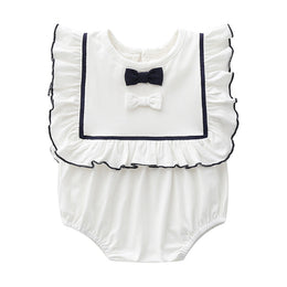 Infants Girls White Ruffled Cotton Bodysuit